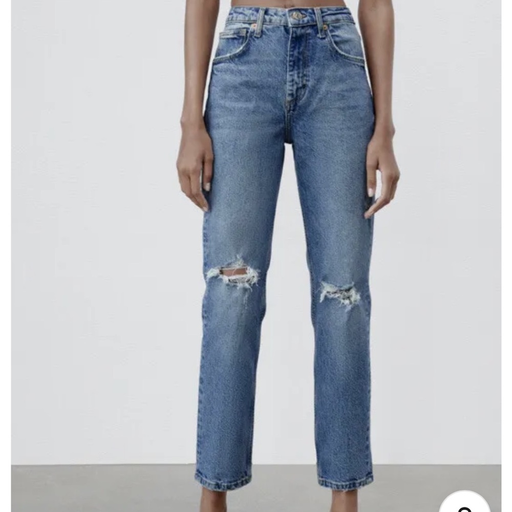 ZARA slim fit high waisted jeans ripped distress light wash